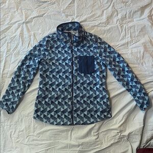 L.L. Bean Blue and White Geometric Fleece Jacket
